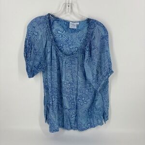 Blue Ginger‎ Hawaiian Designs Floral Print Top Blouse Women's Size L